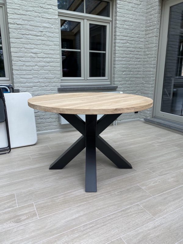 Aerts massief eiken eettafel, rond + spinpoot, A-keuze - Afbeelding 3