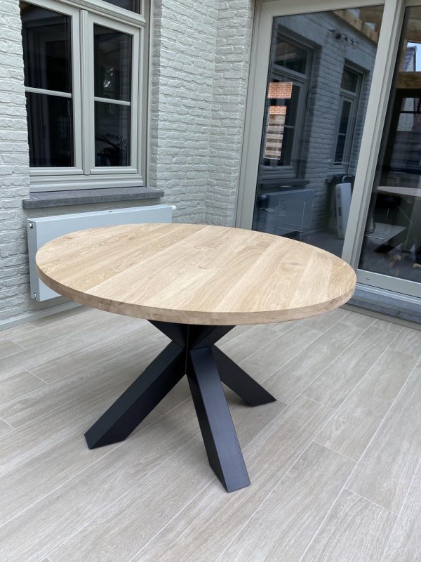 Aerts massief eiken eettafel, rond + spinpoot, A-keuze - Afbeelding 2