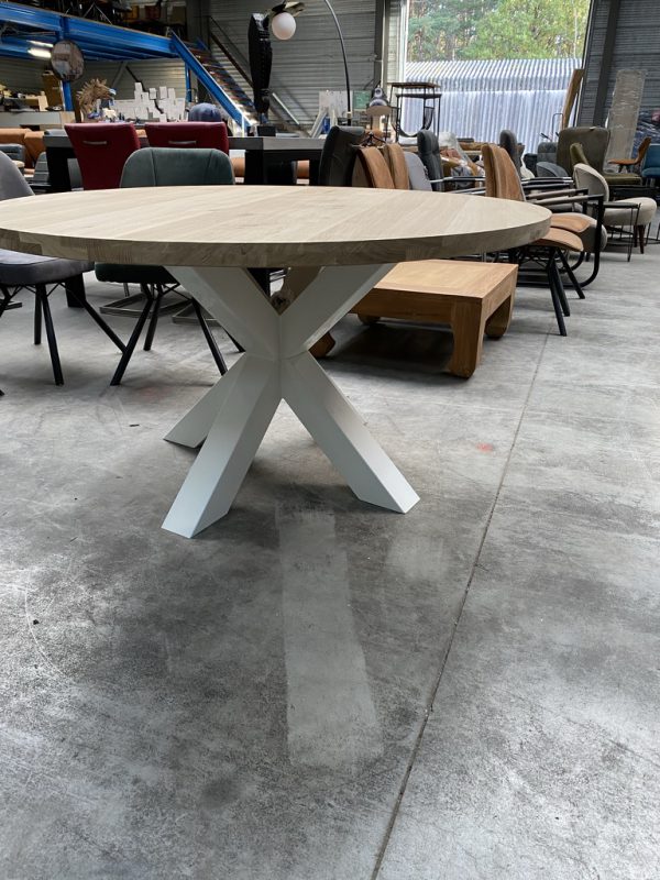 Aerts massief eiken eettafel, rond + spinpoot, A-keuze - Afbeelding 9