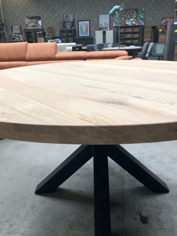 Aerts massief eiken eettafel, rond + spinpoot, A-keuze - Afbeelding 16