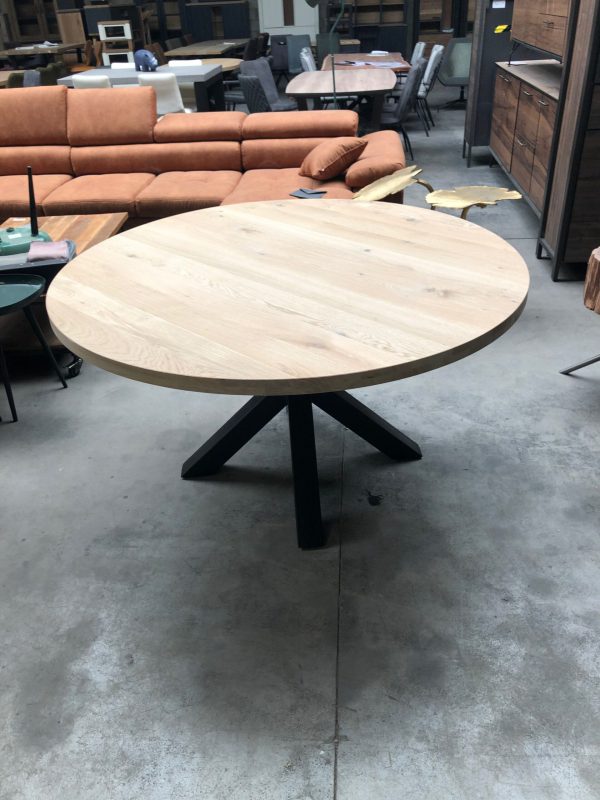 Aerts massief eiken eettafel, rond + spinpoot, A-keuze - Afbeelding 15