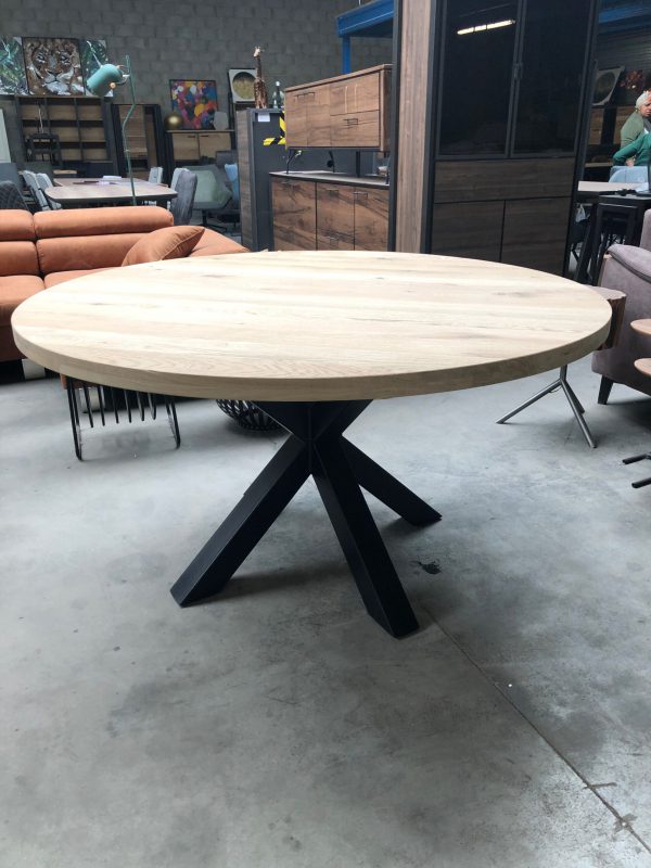 Aerts massief eiken eettafel, rond + spinpoot, A-keuze - Afbeelding 14