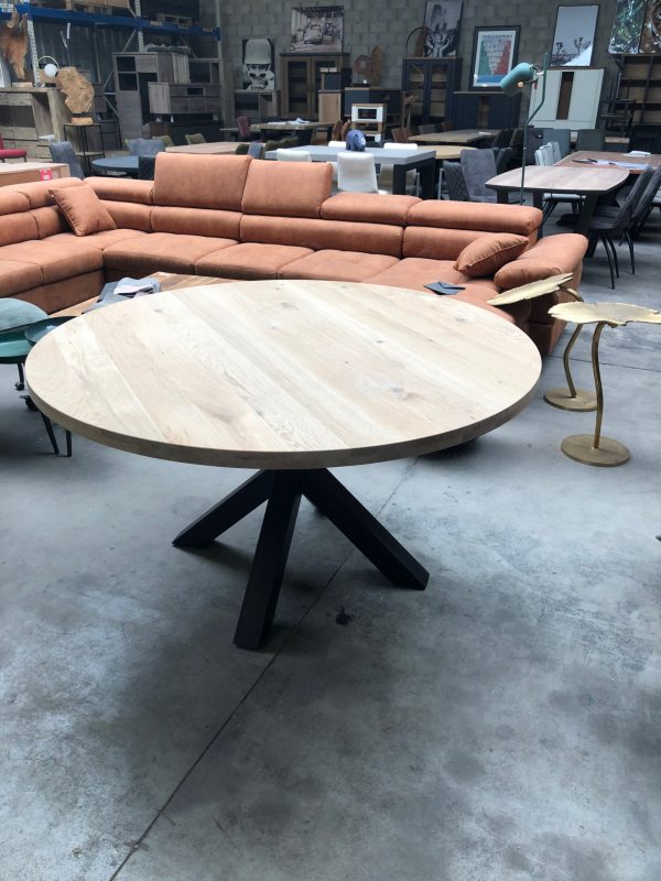 Aerts massief eiken eettafel, rond + spinpoot, A-keuze - Afbeelding 13