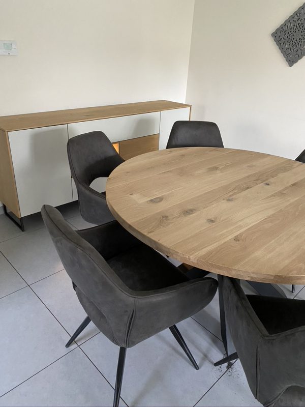 Aerts massief eiken eettafel, rond + spinpoot, A-keuze - Afbeelding 12
