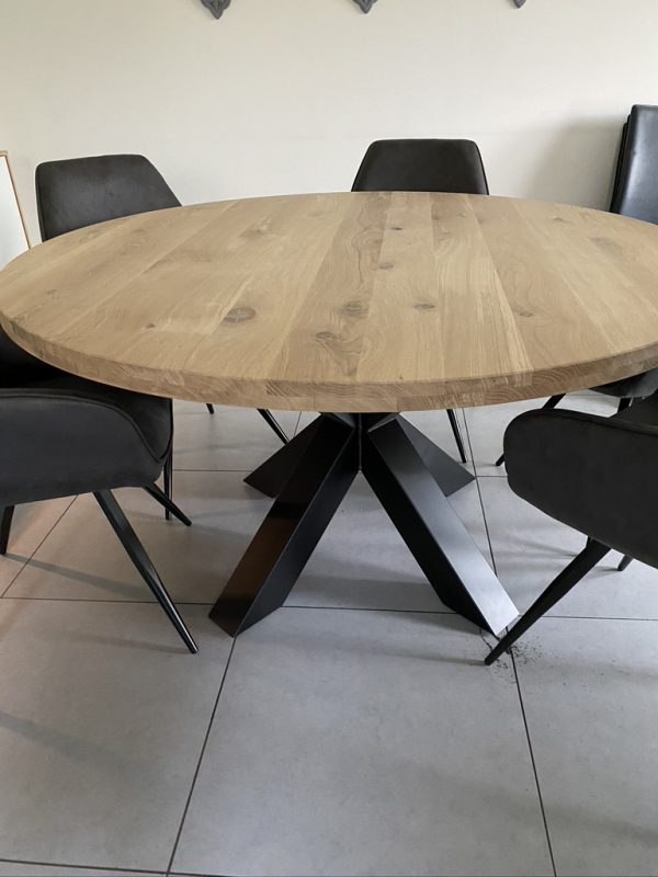 Aerts massief eiken eettafel, rond + spinpoot, A-keuze - Afbeelding 11