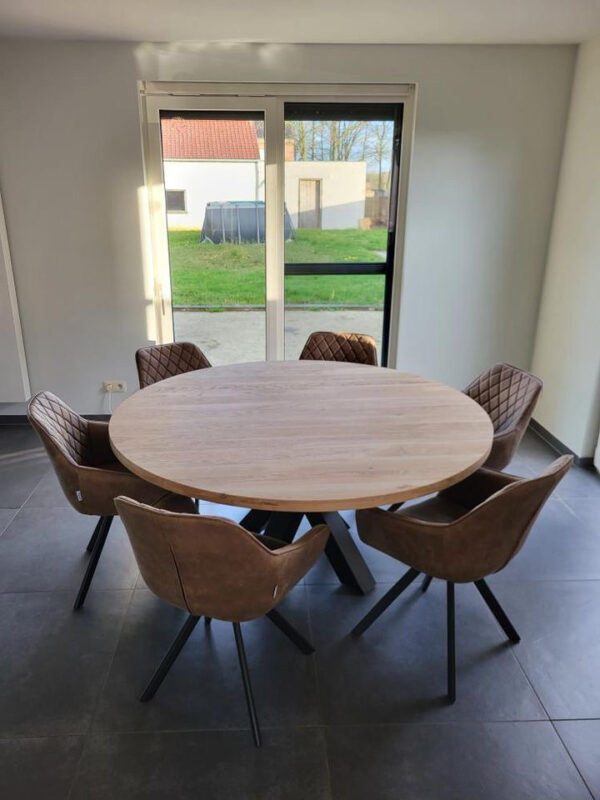 Aerts massief eiken eettafel, rond + spinpoot, A-keuze - Afbeelding 5