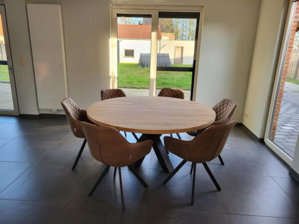 Aerts massief eiken eettafel, rond + spinpoot, A-keuze - Afbeelding 6
