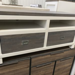 Tv-dressoir landelijk wit, donker bovenblad
