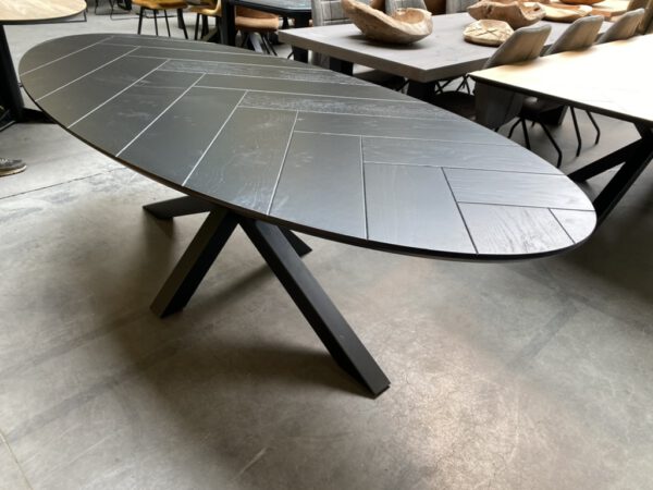 Zwart ovale eettafel, visgraat + verjongd - Afbeelding 8