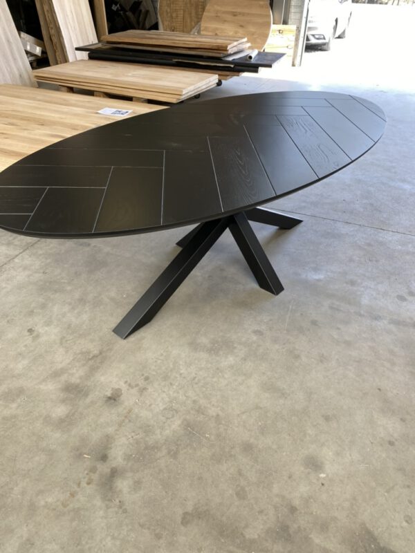 Zwart ovale eettafel, visgraat + verjongd - Afbeelding 7