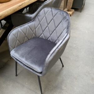 Armstoel velvet, geruit grijs/blauw