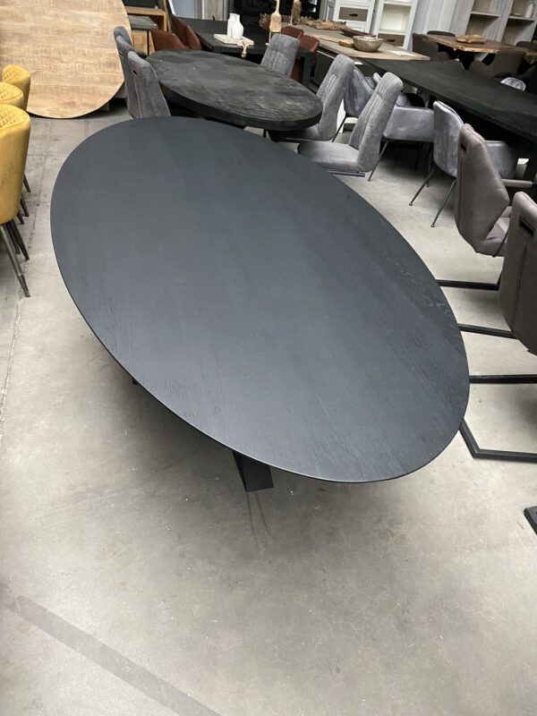 Massief eiken, ovale eettafel zwart, verjongde rand - Afbeelding 5