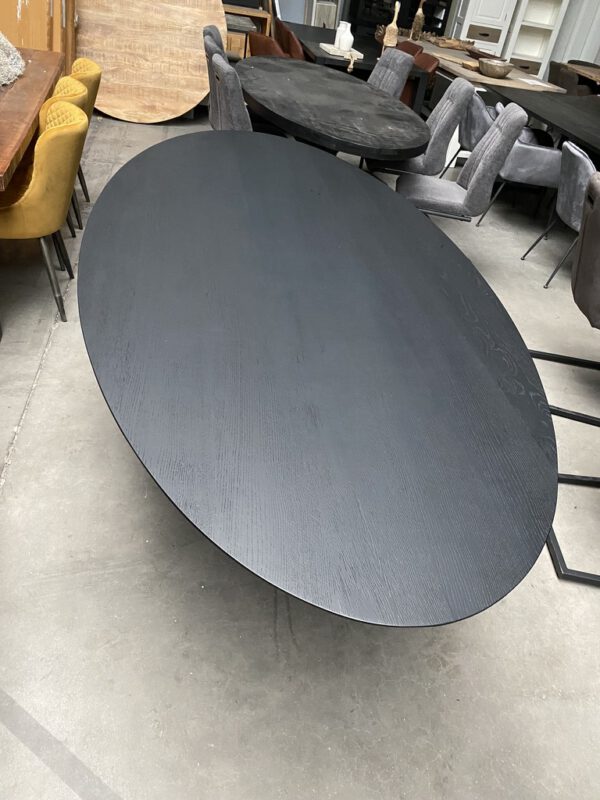 Massief eiken, ovale eettafel zwart, verjongde rand - Afbeelding 2