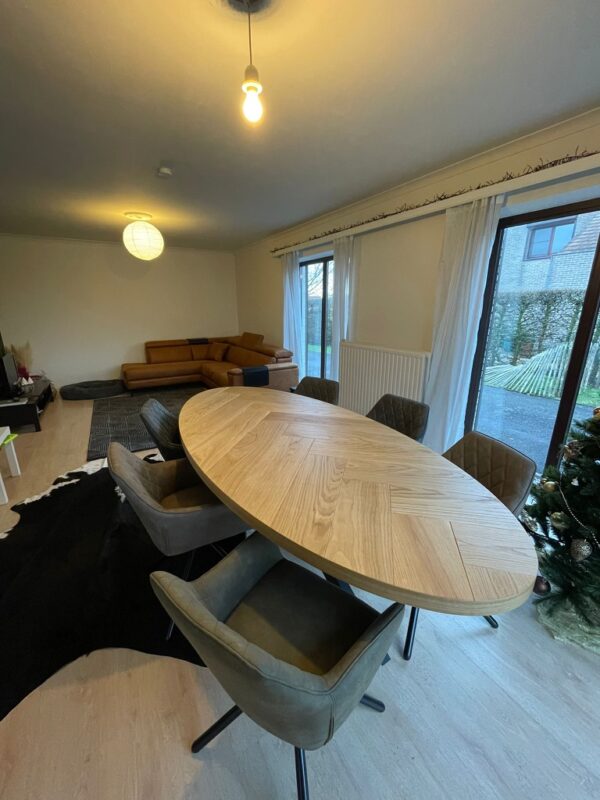 Eiken eettafel ovaal, visgraat - Afbeelding 10
