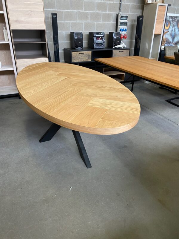 Eiken eettafel ovaal, visgraat - Afbeelding 5