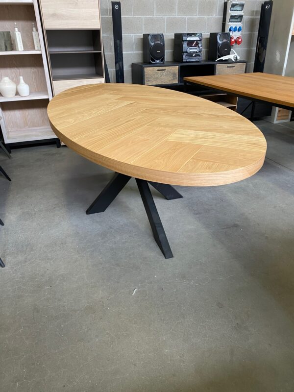 Eiken eettafel ovaal, visgraat - Afbeelding 7