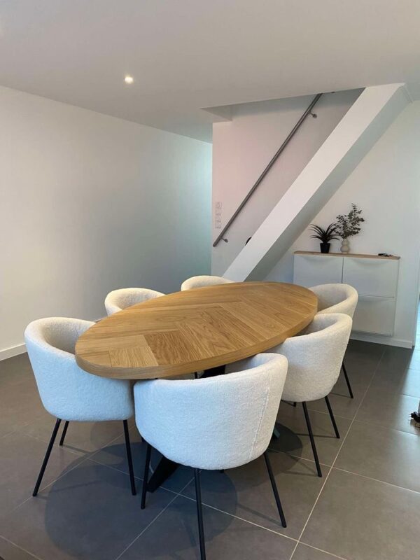 Eiken eettafel ovaal, visgraat - Afbeelding 8