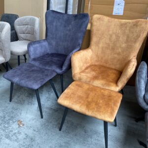 Marion fauteuil met poef, velvet