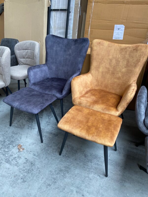 Marion fauteuil met poef, velvet