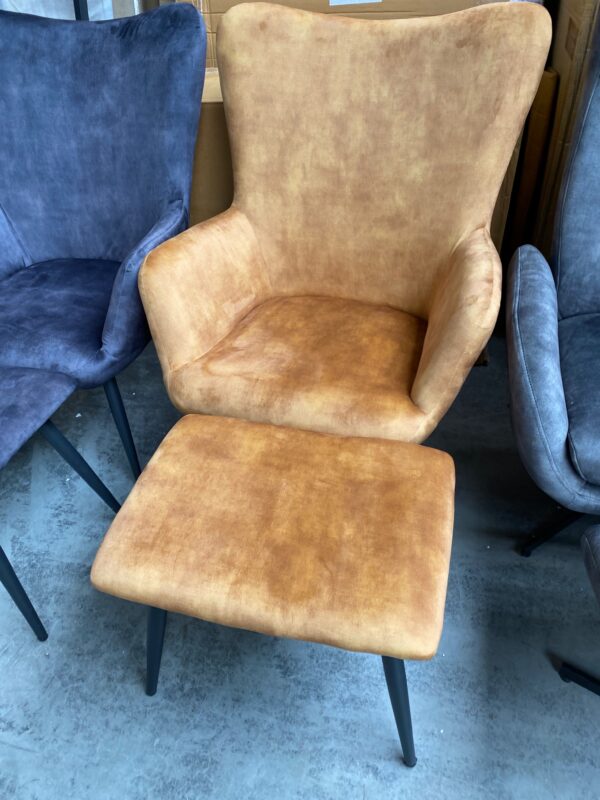 Marion fauteuil met poef, velvet - Afbeelding 3