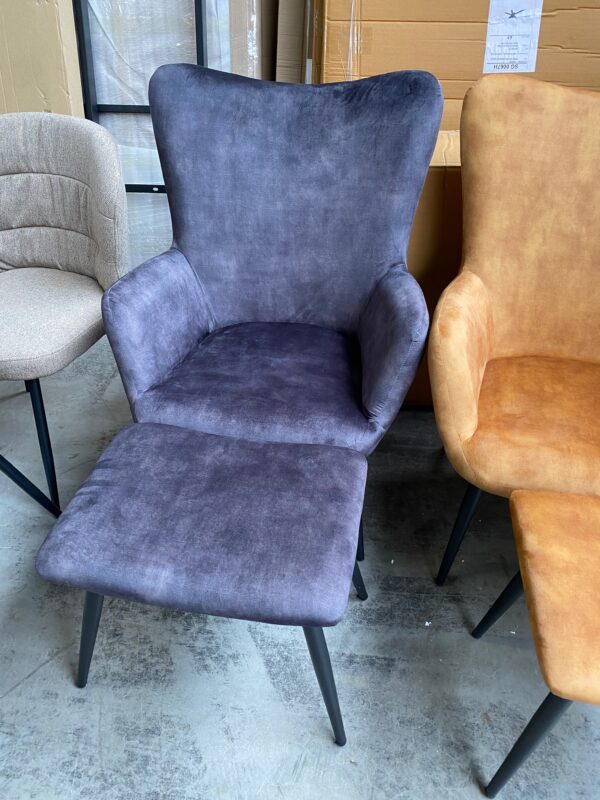 Marion fauteuil met poef, velvet - Afbeelding 2