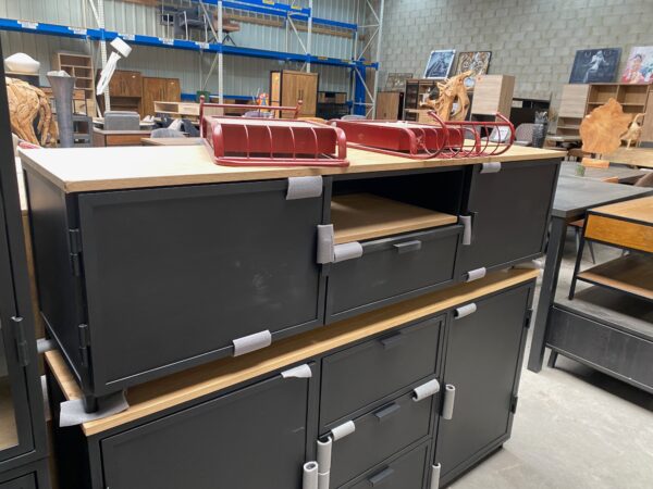 Metallo tv-dressoir, metaal + eikenhout - Afbeelding 6