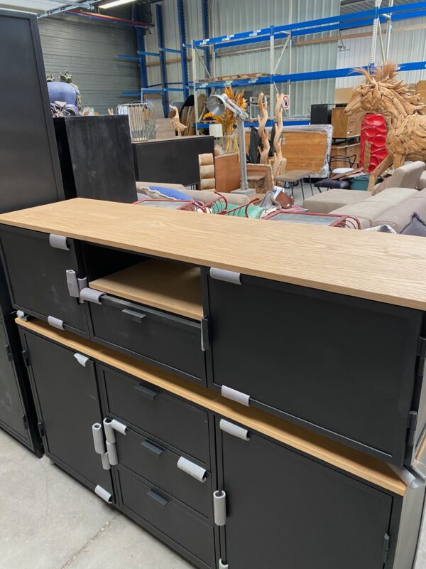 Metallo tv-dressoir, metaal + eikenhout - Afbeelding 4