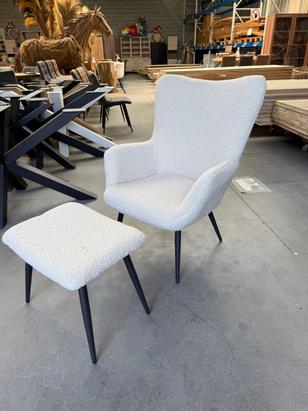 Marion fauteuil met poef, creamy white - Afbeelding 3