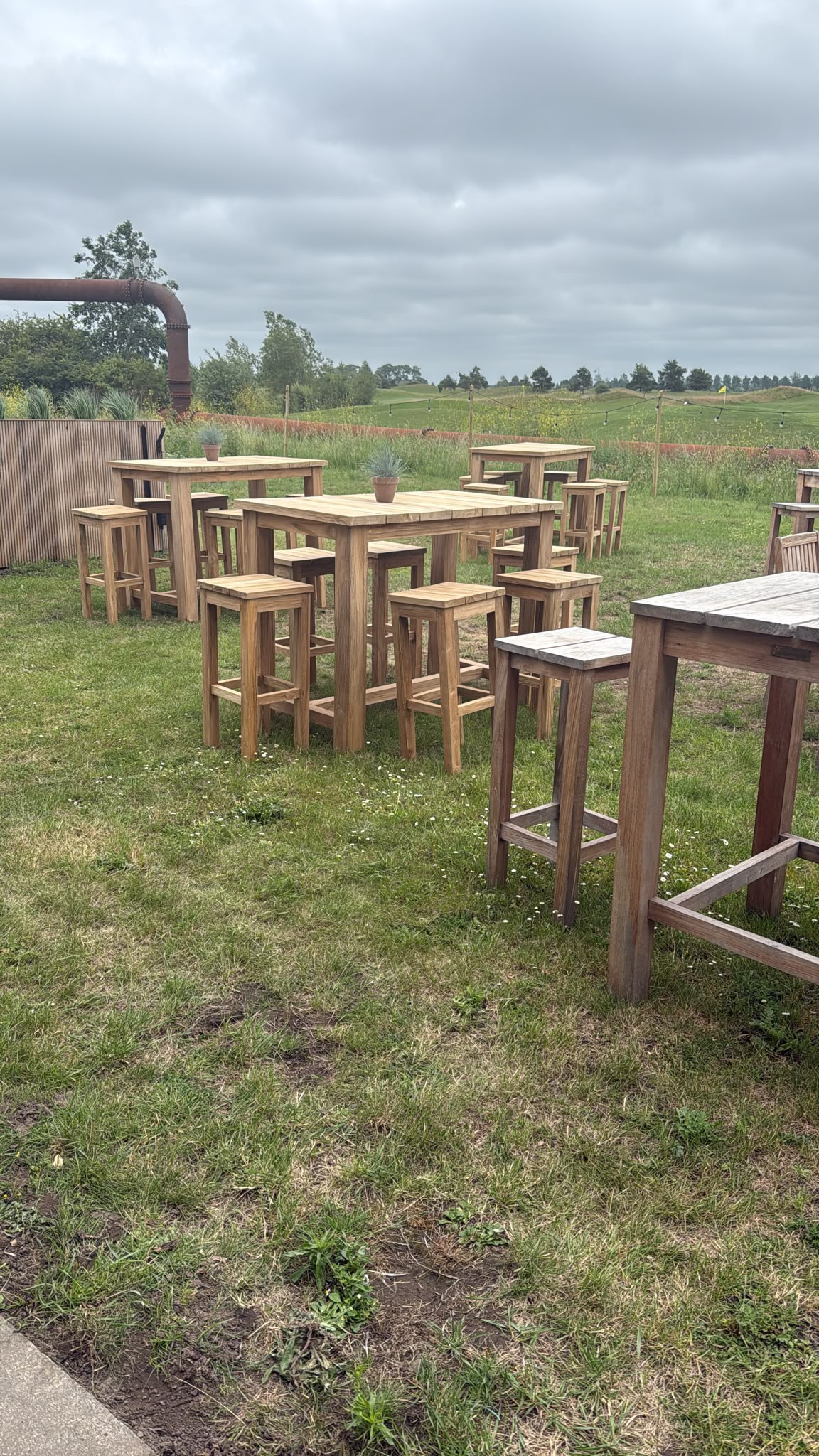 Set bartafel + 6 krukken, teakhout - Afbeelding 8