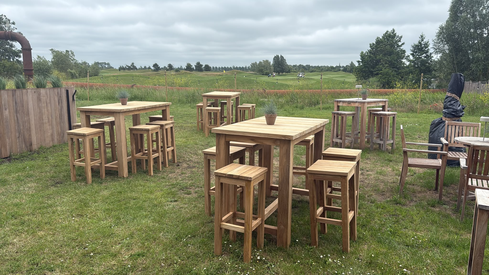 Set bartafel + 6 krukken, teakhout - Afbeelding 7