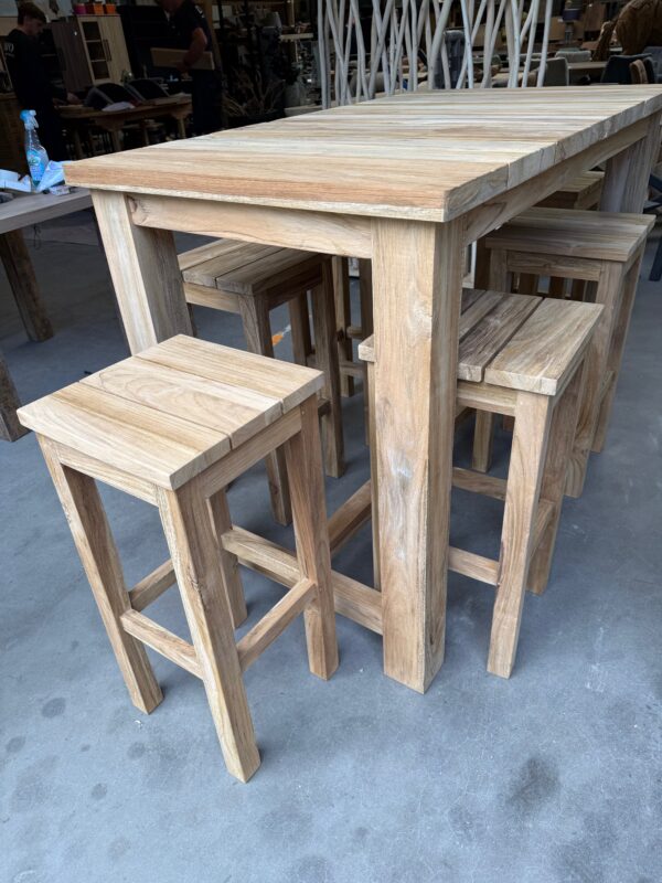 Set bartafel + 6 krukken, teakhout - Afbeelding 3