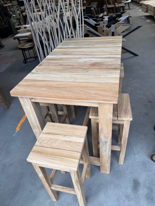 Set bartafel + 6 krukken, teakhout - Afbeelding 4