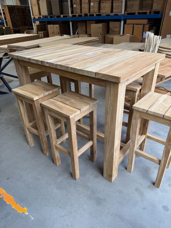 Set bartafel + 6 krukken, teakhout - Afbeelding 5
