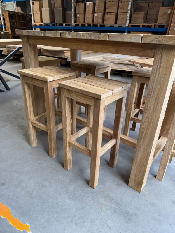 Set bartafel + 6 krukken, teakhout - Afbeelding 6
