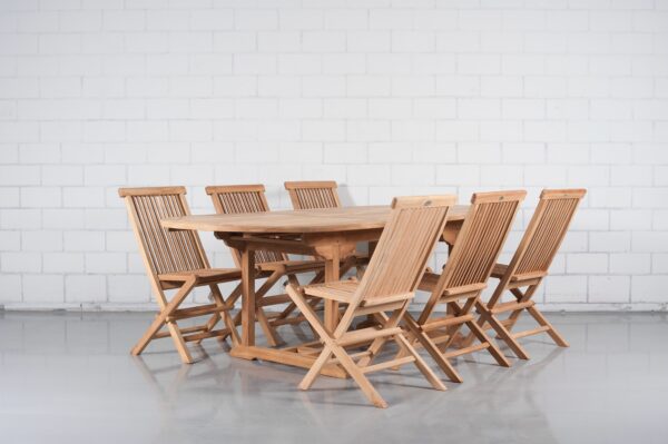 Eettafel uitschuifbaar + 6 stoelen, teakhout - Afbeelding 3