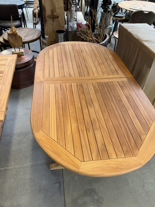 Eettafel uitschuifbaar + 6 stoelen, teakhout - Afbeelding 6