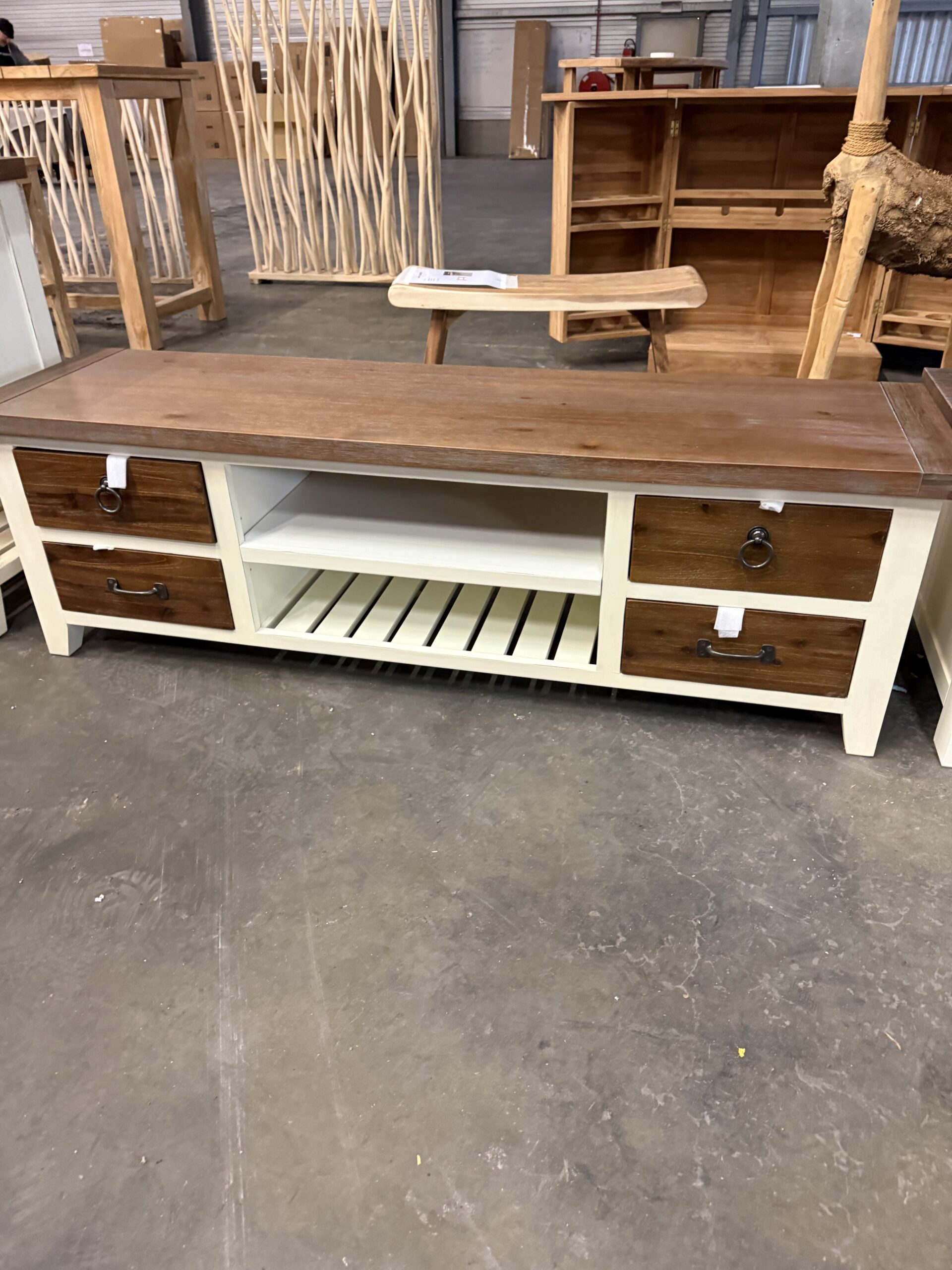 Tv-dressoir landelijk wit + smoke brown