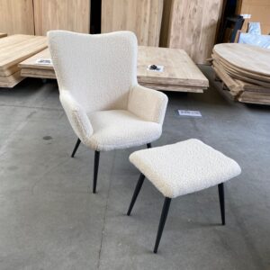 Marion fauteuil teddy stof + voetenbankje